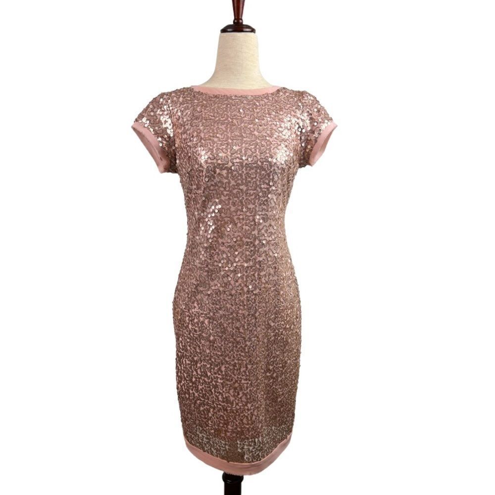 Vince Camuto Rose Gold Sequin Shift Cocktail Dress 2